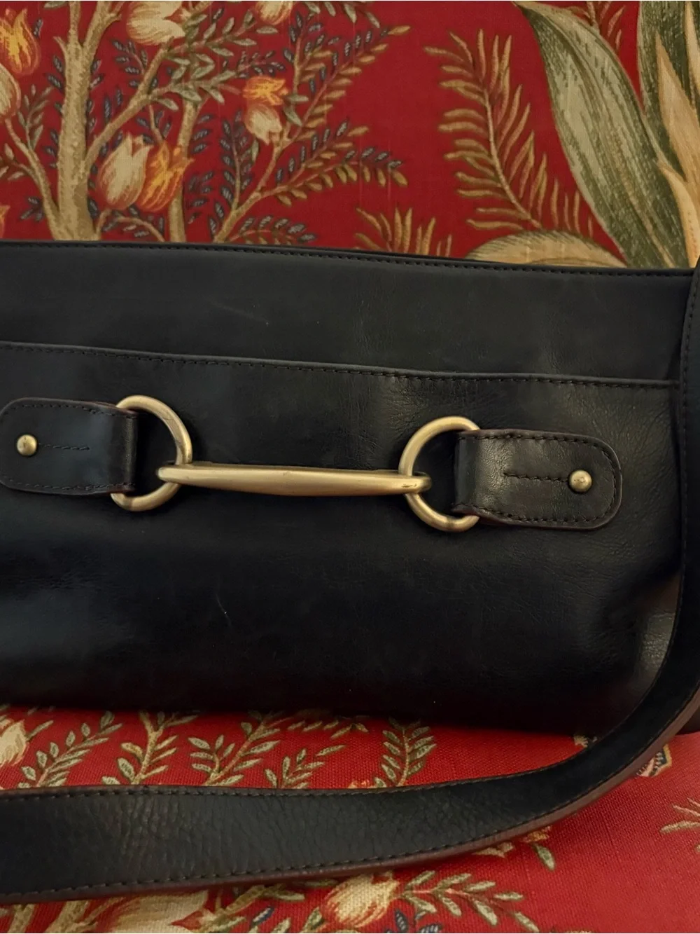 Etienne Aigner Black Leather Messenger Bag with Gold Hardware